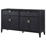 Storage cabinet interior with shelves behind doors