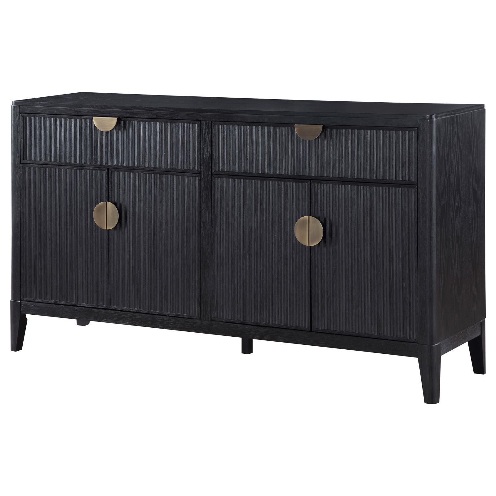 Storage cabinet interior with shelves behind doors