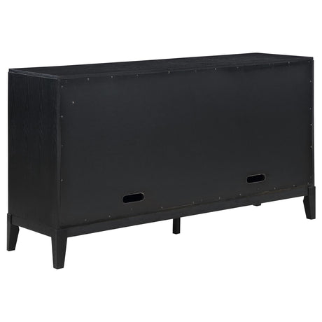 Sideboard showing wire-brushed black finish texture