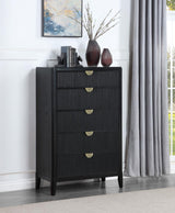 Brookmead 5-drawer black bedroom chest top drawer detail