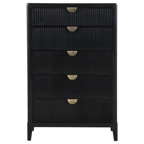 Brookmead 5-drawer chest side profile showing textured finish