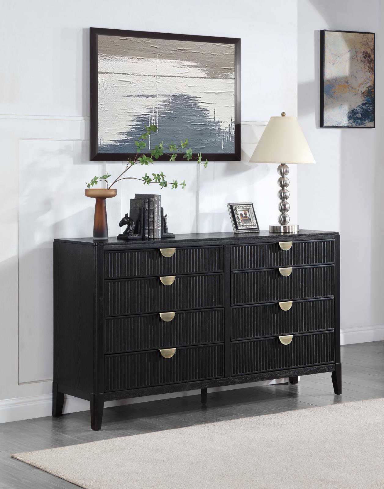 Brookmead 8-Drawer Bedroom Dresser Black front close-up