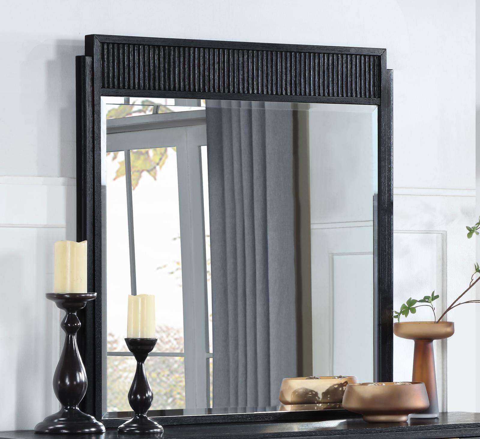 Brookmead Black Wooden Dresser Mirror angled side view