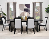 Black rectangular dining table overall setup lighting