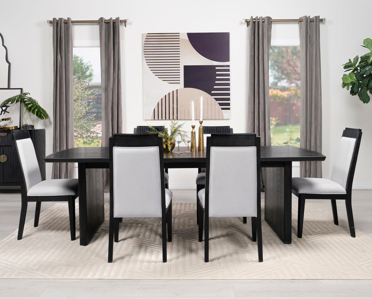 Black rectangular dining table overall setup lighting