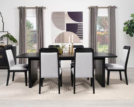 Black rectangular dining table overall setup lighting