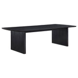 Side view of Brookmead rectangular black dining table with sturdy legs