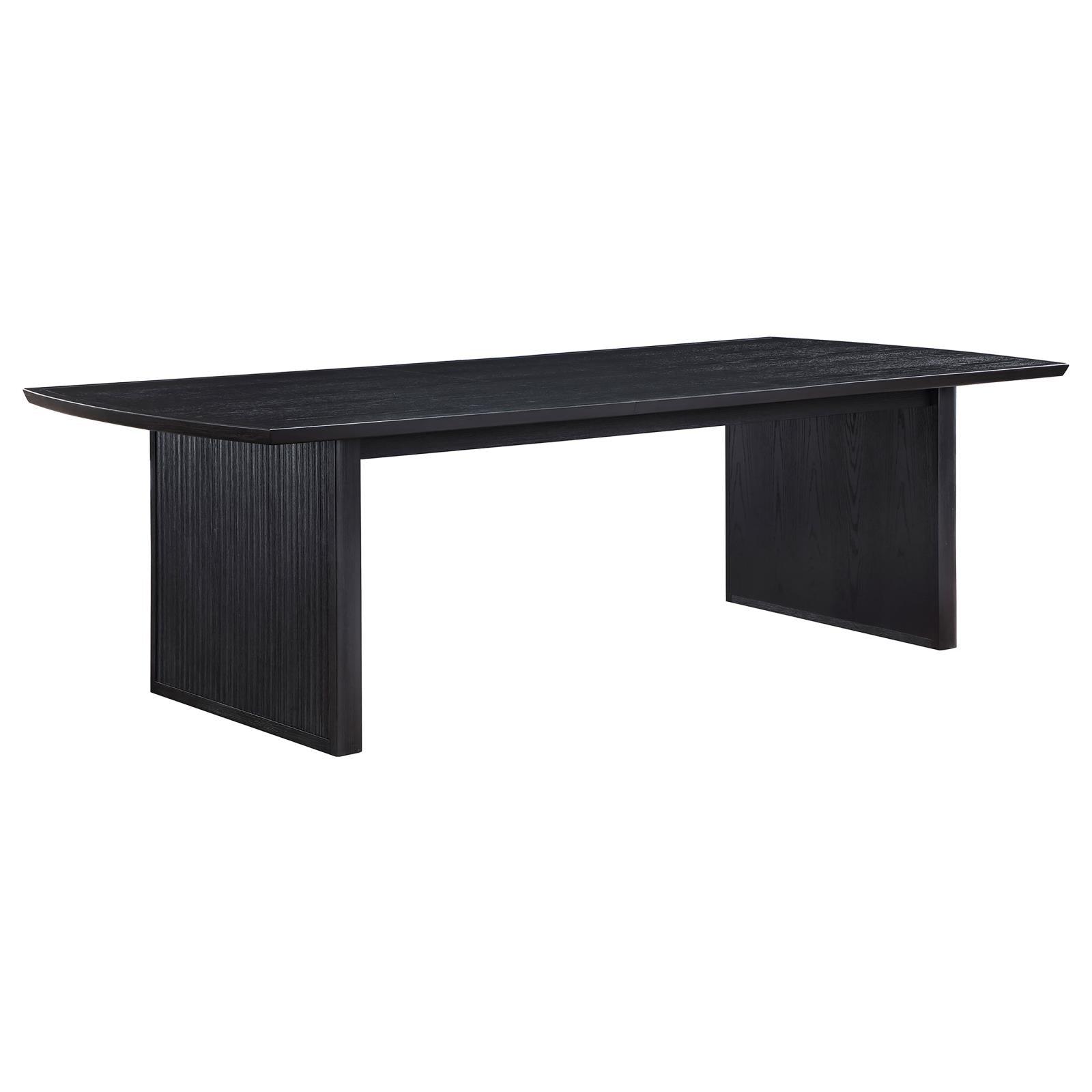 Side view of Brookmead rectangular black dining table with sturdy legs