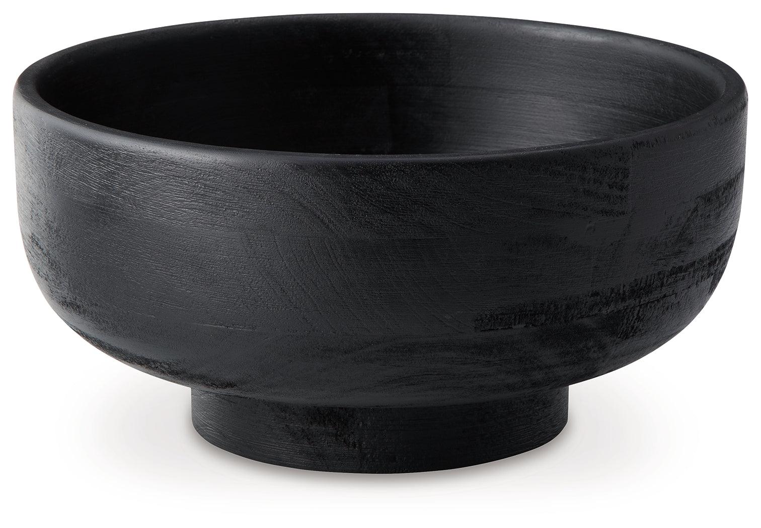 Brynnington black wooden bowl angled side view