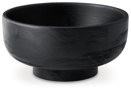 Brynnington black wooden bowl angled side view