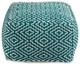 Close-up of geometric fabric pattern on Brynnsen pouf