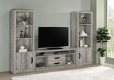 TV stand with open shelves and drawers in Burke set