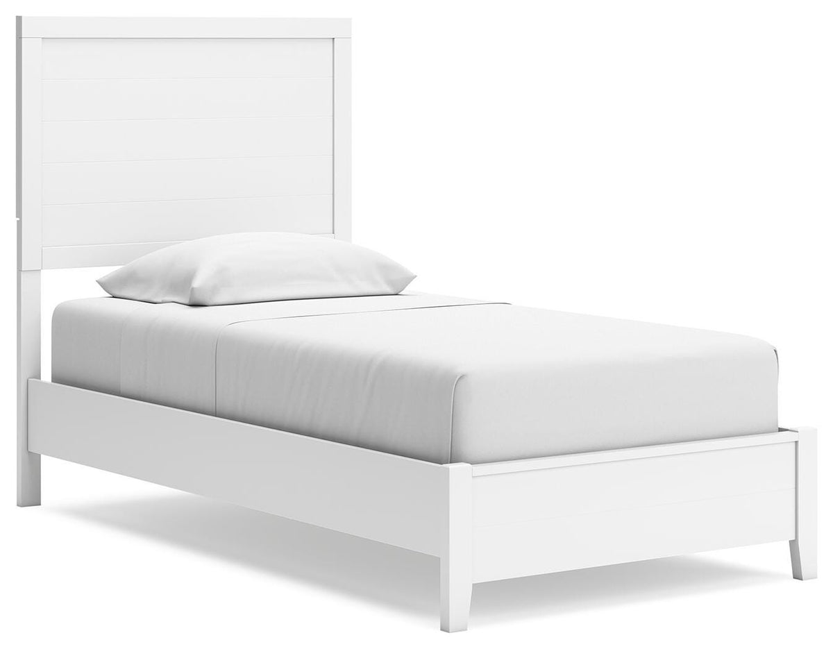 Binterglen White Twin Panel Bed — angled view