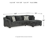 Biddeford Shadow 2-Piece Sectional with Ottoman — dimension illustration