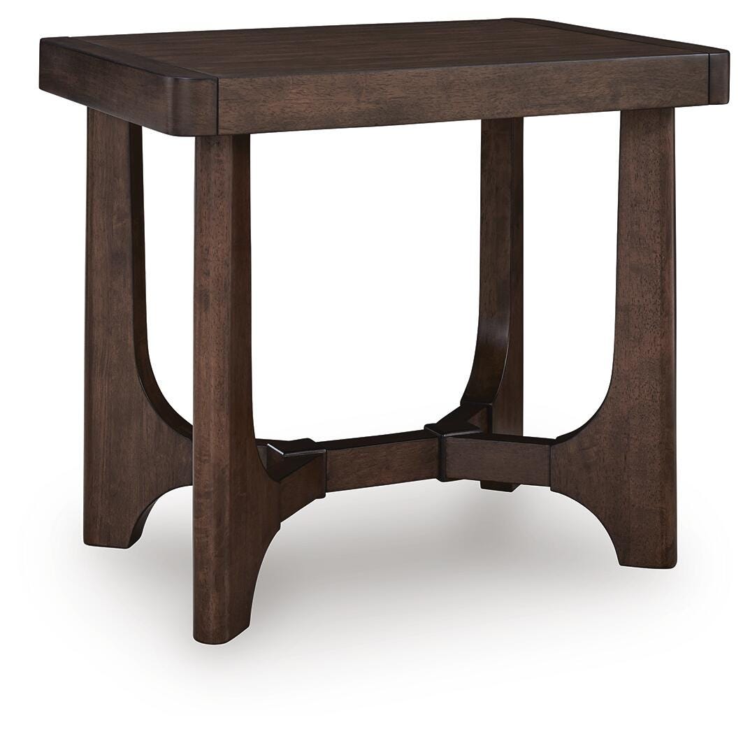 Korestone Dark Brown Coffee Table with 2 End Tables — angled view