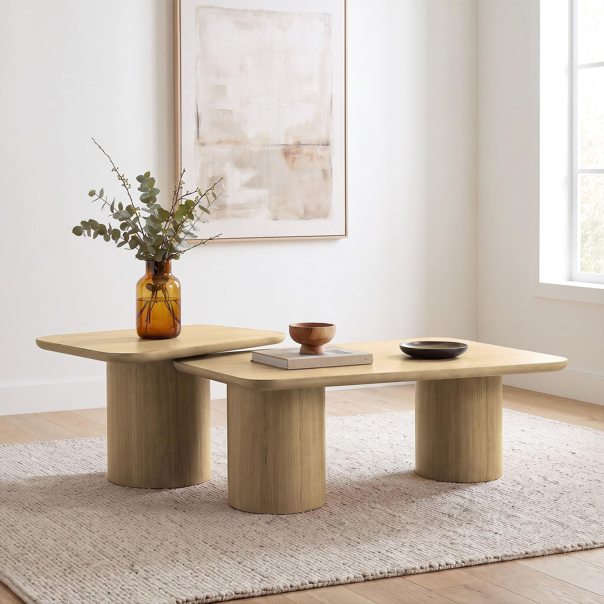 Lester 2-Piece Rounded Pedestal Nesting Coffee Table Set Honey Oak — product image 2