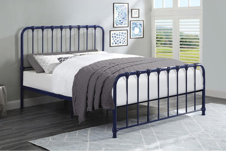 Close-up of Bethany Blue bed frame with traditional accents