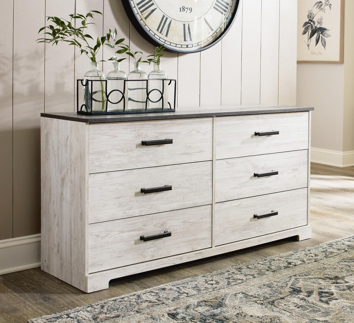 Shawburn Whitewash/Charcoal Gray Dresser — product view