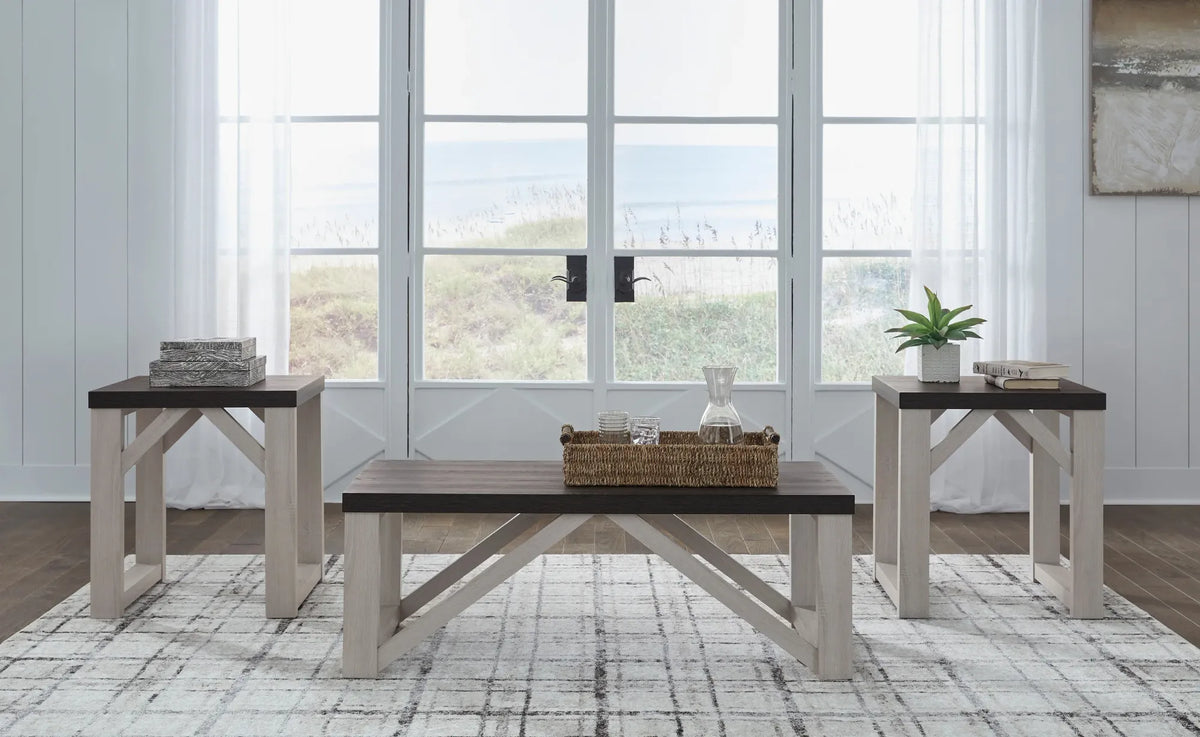 Antique White and Gray Wood-Look 3-Piece Coffee Table Set — product view