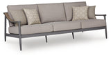 Ocean Gray Beach Outdoor Sofa and Loveseat with Coffee Table Set — angled view