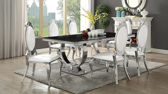 Antoine Chrome and Black Rectangular Dining Room Set with 6 Side Chairs — product view