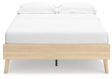 Bed frame footboard detail in tan ash laminate