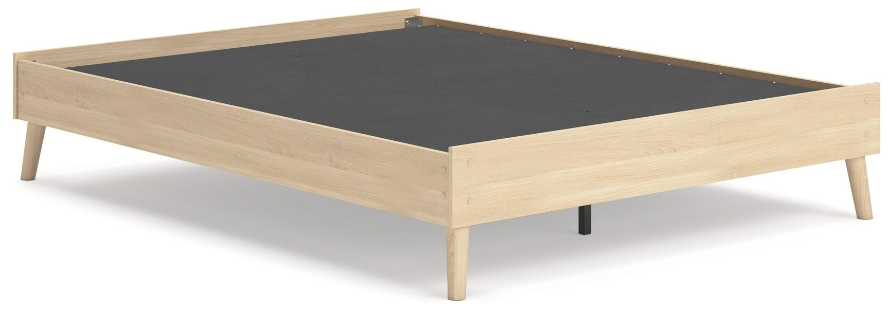 Cabinella Tan Queen Platform Bed side angle showcasing footboard