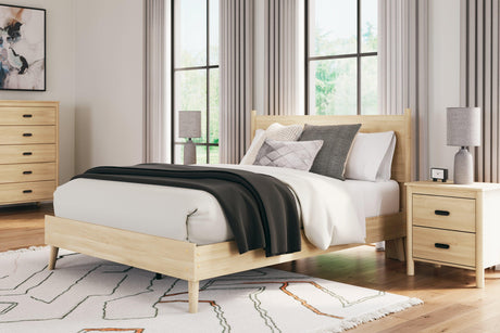 Full view of Cabinella Tan Queen Platform Panel Bed