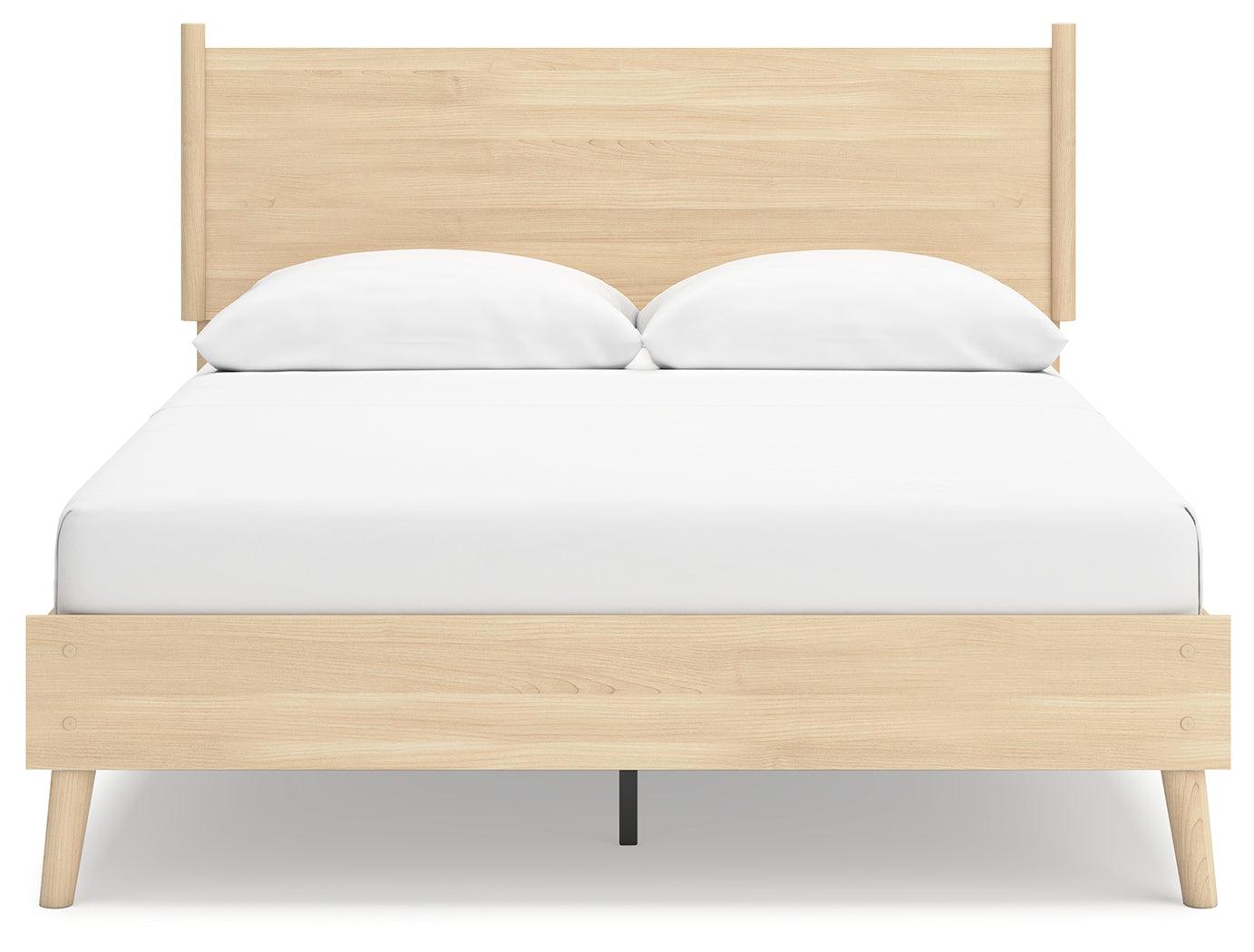 Platform base detail of Cabinella Tan Queen Panel Bed
