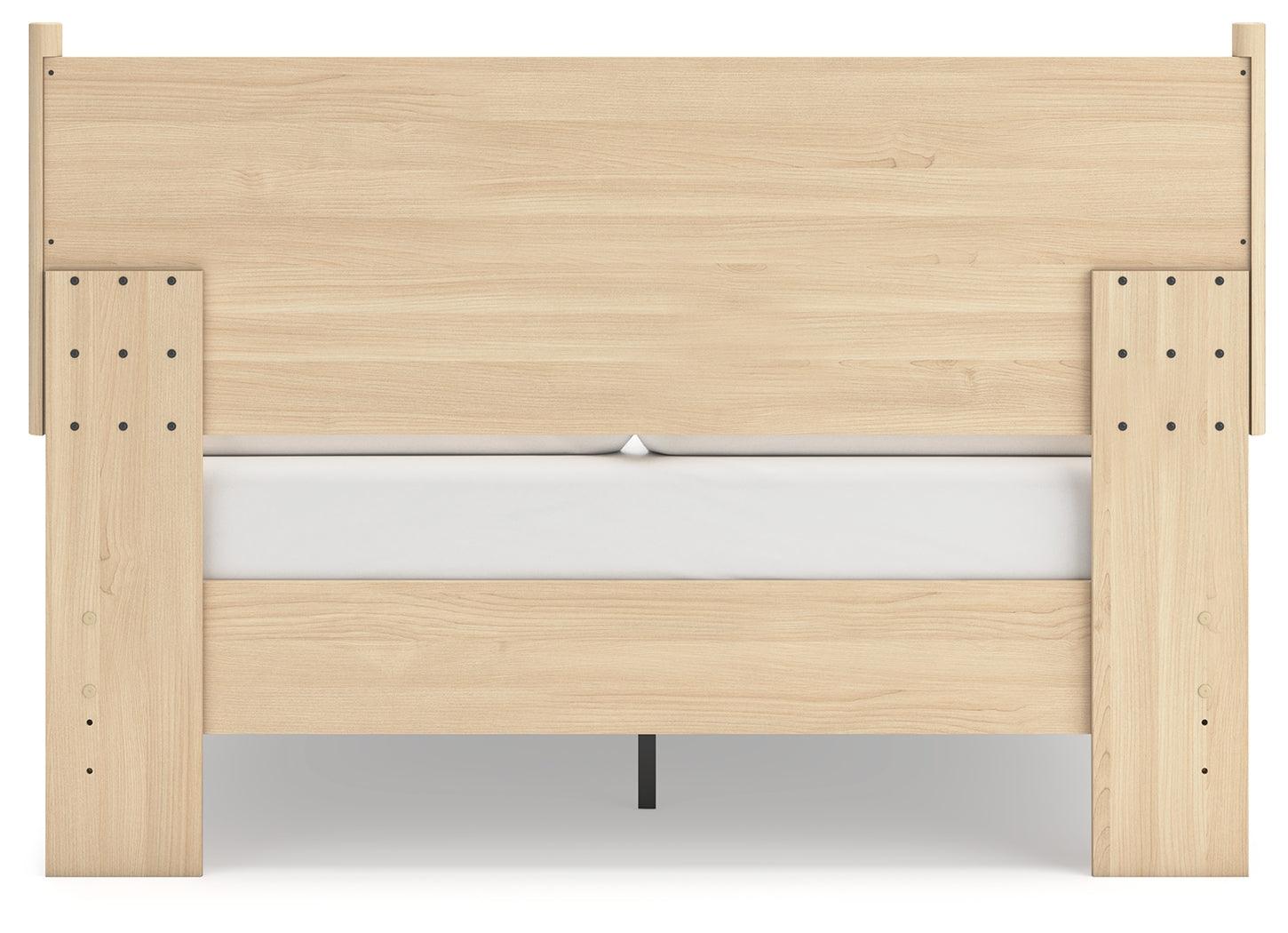 Cabinella Tan Queen Platform Bed showing panel headboard