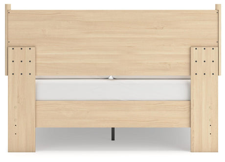 Cabinella Tan Queen Platform Bed showing panel headboard