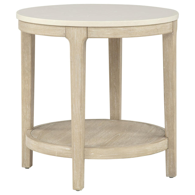 Lucaire Round Cultured Marble Top End Table Honed Cream and Sandstone — product view