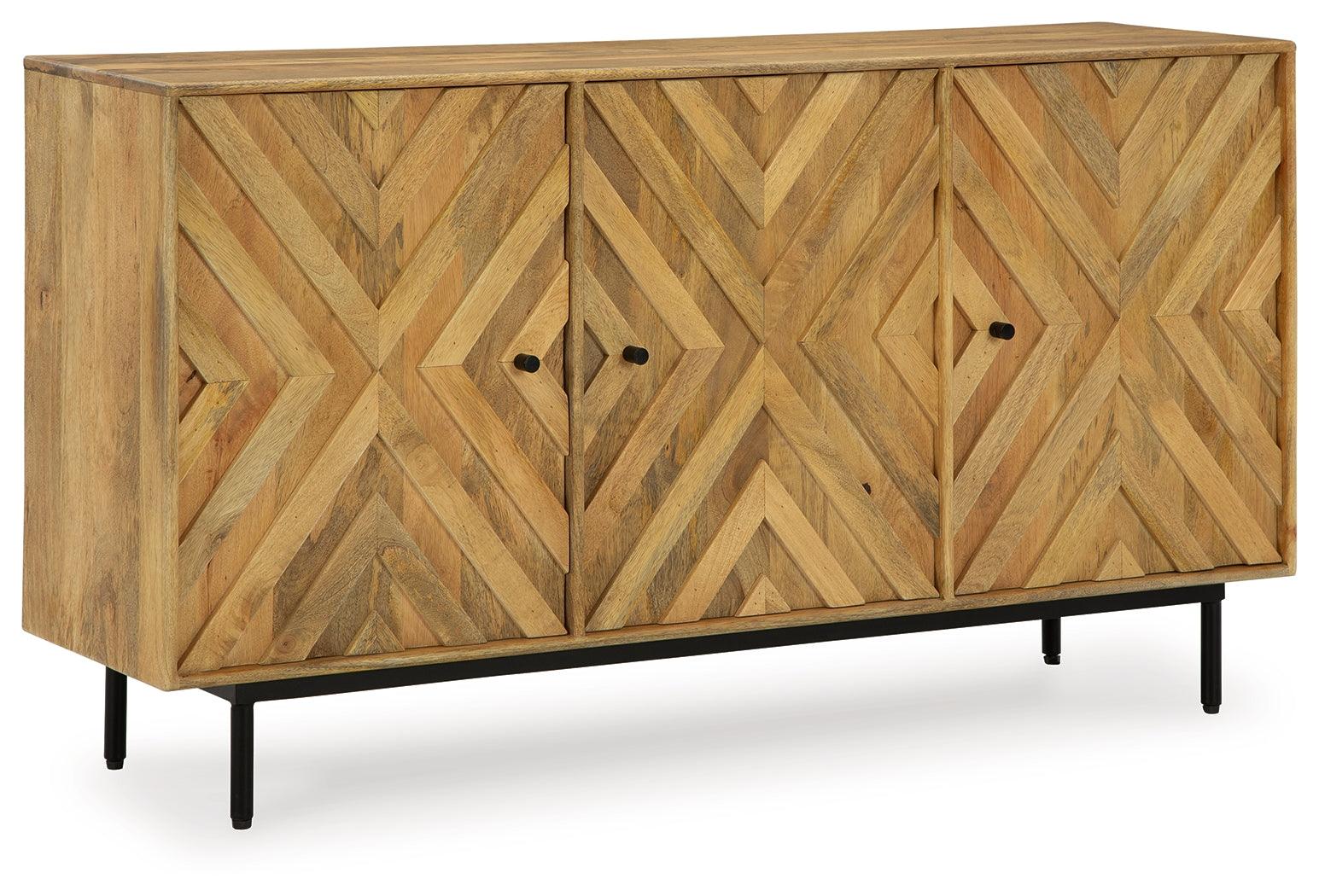 Cadewick Accent Cabinet side view showing diamond-patterned doors