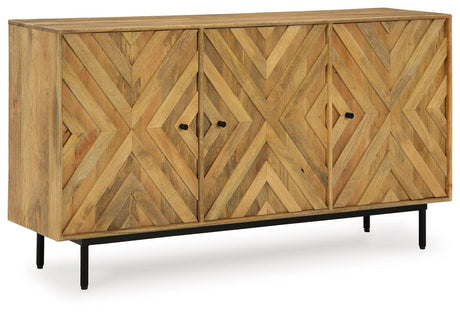Cadewick Accent Cabinet side view showing diamond-patterned doors