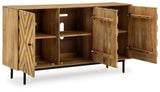Close-up of Cadewick cabinet metal hardware and black legs