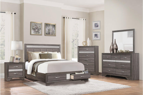 main view of Luster Gray Faux Leather Storage Platform Bed
