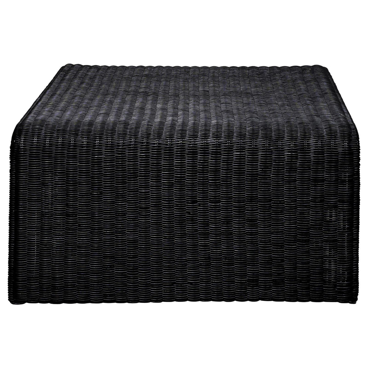 Viewing the square shape and roundover edge of Cahya table