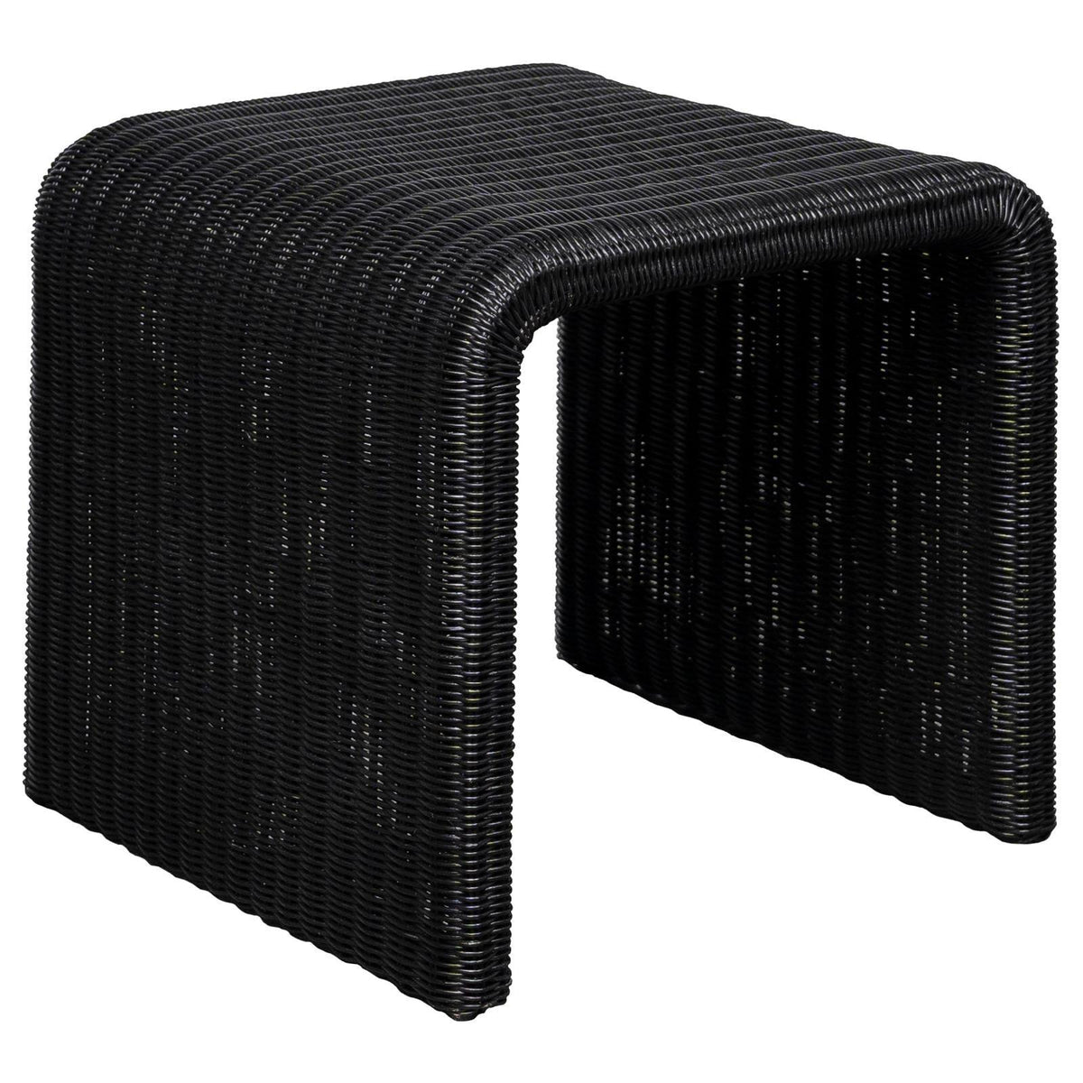 Cahya black woven rattan square end table front angle