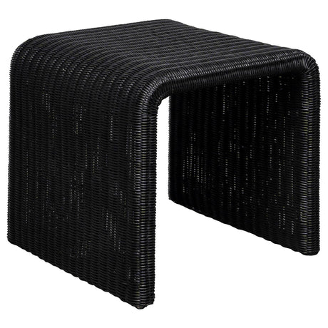 Cahya black woven rattan square end table front angle