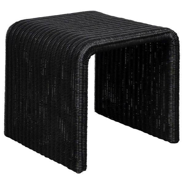Cahya black woven rattan square end table front angle