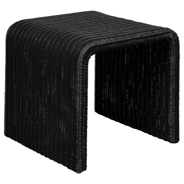 Cahya black woven rattan square end table front angle