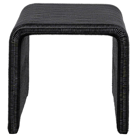 Close-up of woven rattan tabletop of Cahya end table