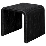 Black iron frame detail of Cahya woven rattan end table