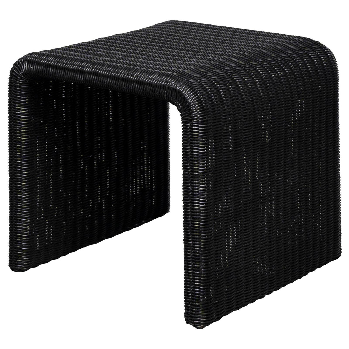 Black iron frame detail of Cahya woven rattan end table