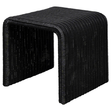 Black iron frame detail of Cahya woven rattan end table