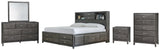 Side view of Caitbrook Gray Bedroom Set bed showing storage drawers