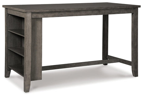 Close-up of gray upholstered barstool with nailhead trim