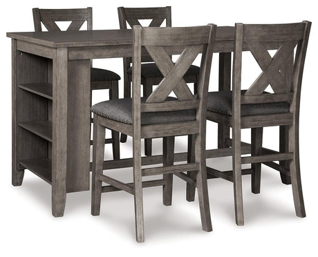 Gray upholstered barstools with solid acacia wood frames and x-back design
