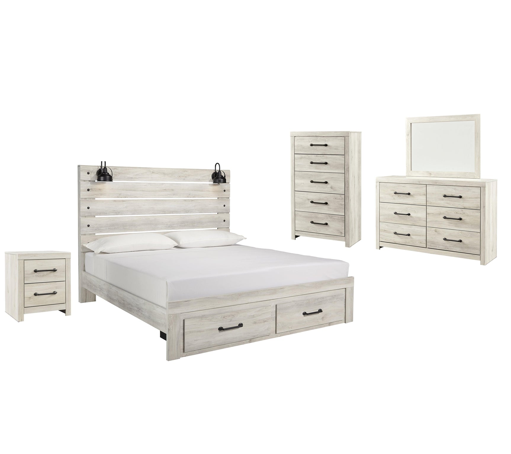 Side view of Cambeck Whitewash Panel Bedroom Set bed