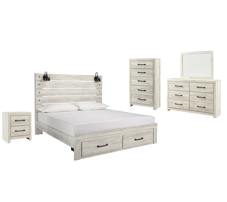 Side view of Cambeck Whitewash Panel Bedroom Set bed